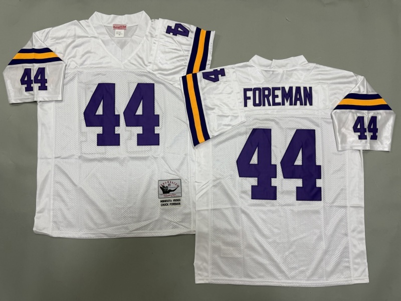Men 2025 Minnesota Vikings #44 Foreman white Throwback Limited NFL Jersey style 001